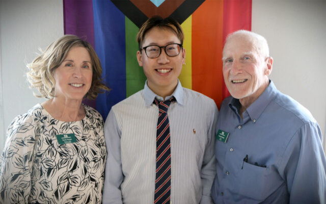 Junye (middle) at the Launching Leaders Scholarship Awards Luncheon with founders of his scholarship, Ms.Terrie Vorono (left) and Mr. Lonnie Brunini (right).