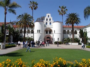 A picture of SDSU's Hardy Tower and Hepner Hall