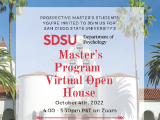 SDSU Psychology Department Master’s Program Virtual Open House – October 4, 2022