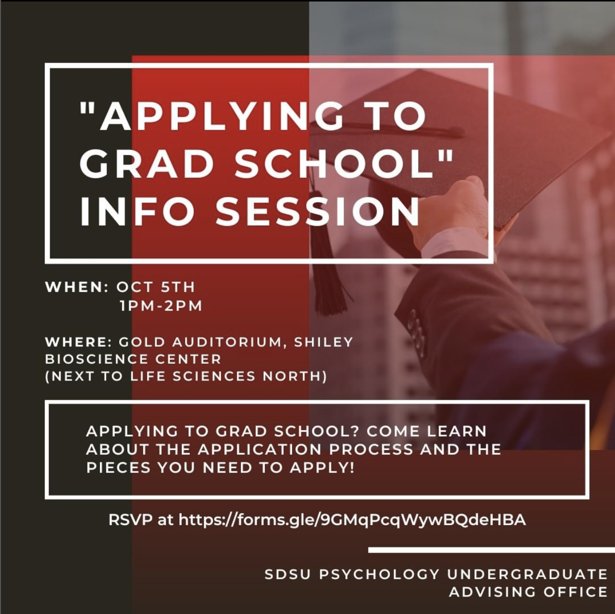 Flyer for Applying to Grad School Info Session